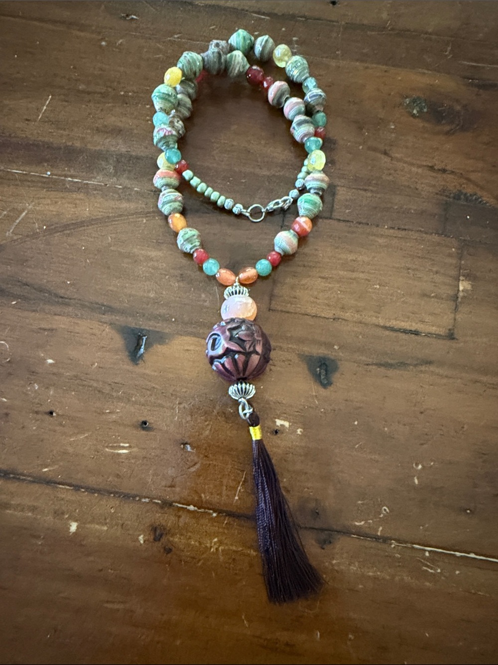 Multicolor Beaded Tassel Necklace - Boho Statement Jewelry